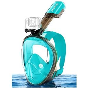 Greatever Full Face Snorkel Mask L/XL Green 180 PanoramicView Anti-Fog Camera Mt